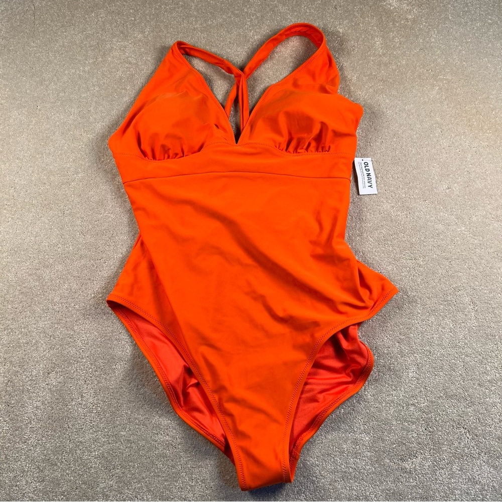 Old Navy One Piece Swimsuit Orange Cross Back NWT Women's‎ XL